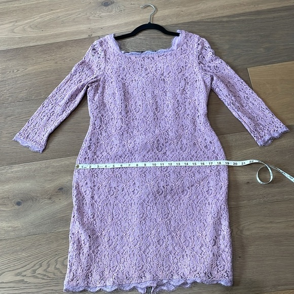 Adrianna Papell Lilac Light Purple Lace Quarter Sleeve High Neck Formal Dress 14 - Picture 5 of 12